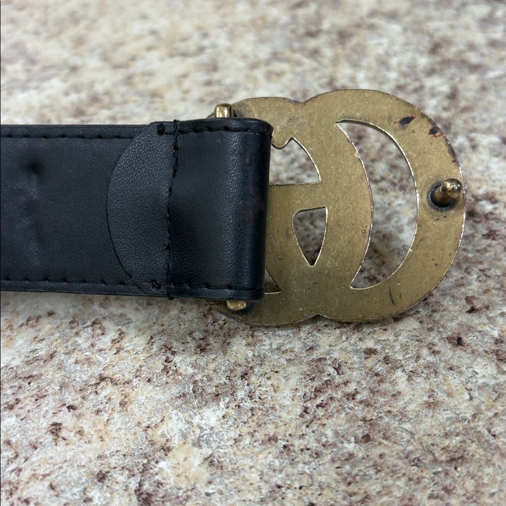 Gucci vintage Black Leather Belt with Brass Double G Buckle - Picture 5 of 6